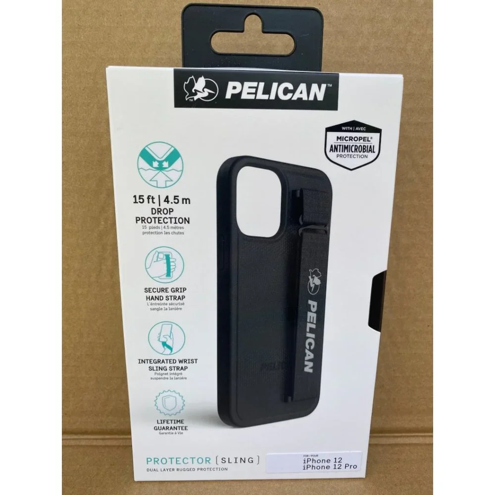 iPhone 12 Pro Case Black‎ Pelican Protector with Integrated Wrist Sling Strap